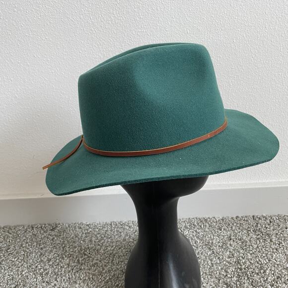 Brixton Wesley Wool Fedora Hat Forest Green Rodeo Cowgirl Leather Trim Classic - Picture 6 of 7